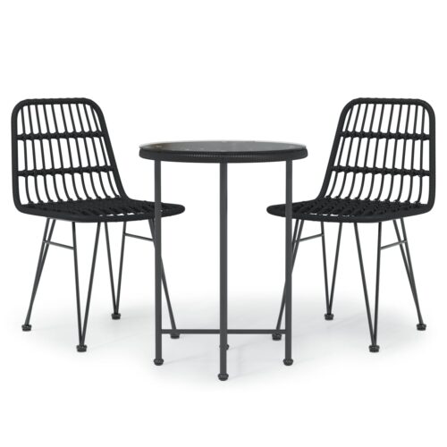 3-Piece Garden Dining Set Black Poly Rattan Wicker Outdoor Patio Furniture