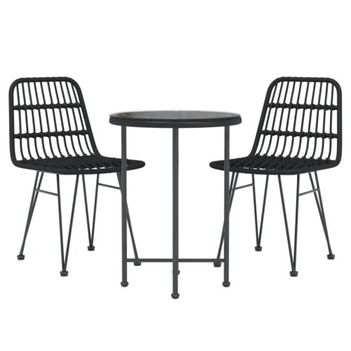 3-Piece Garden Dining Set Black Poly Rattan Wicker Outdoor Patio Furniture - Image 2
