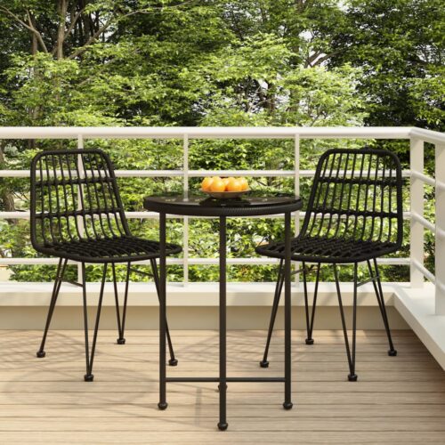 3-Piece Garden Dining Set Black Poly Rattan Wicker Outdoor Patio Furniture - Image 11