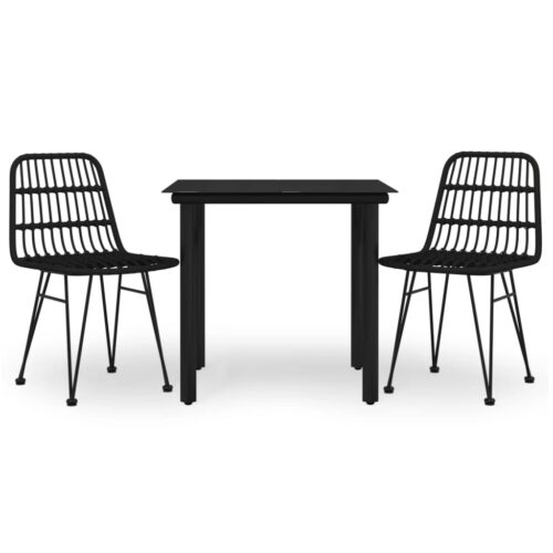 3-Piece Outdoor Dining Set Garden Patio Bistro Chairs Table Setting Rattan Black