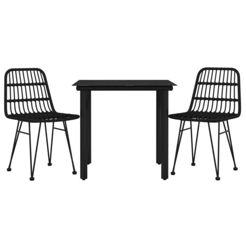 3-Piece Outdoor Dining Set Garden Patio Bistro Chairs Table Setting Rattan Black - Image 2