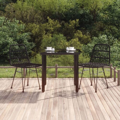 3-Piece Outdoor Dining Set Garden Patio Bistro Chairs Table Setting Rattan Black - Image 10