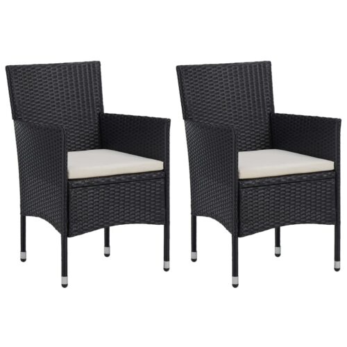 3-Piece Garden Dining Set Black Poly Rattan Wicker Outdoor Patio Furniture Acacia Wood - Image 4