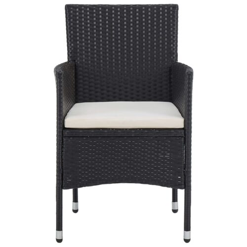 3-Piece Garden Dining Set Black Poly Rattan Wicker Outdoor Patio Furniture Acacia Wood - Image 6