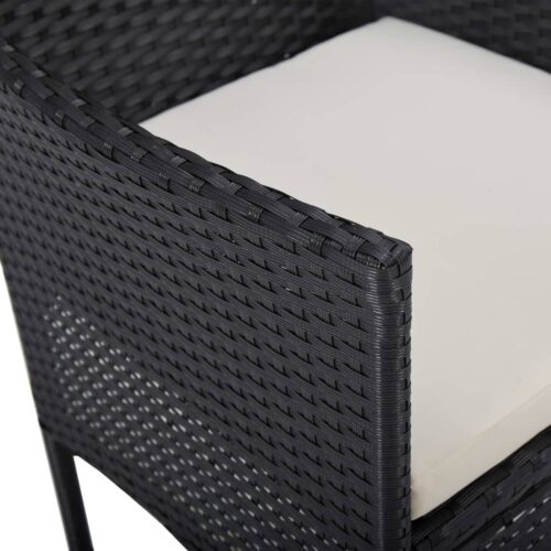 3-Piece Garden Dining Set Black Poly Rattan Wicker Outdoor Patio Furniture Acacia Wood - Image 10