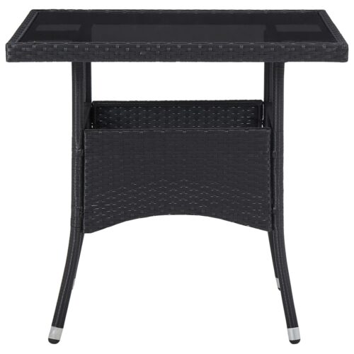 3-Piece Garden Dining Set Black Poly Rattan Wicker Outdoor Patio Furniture Glass - Image 2
