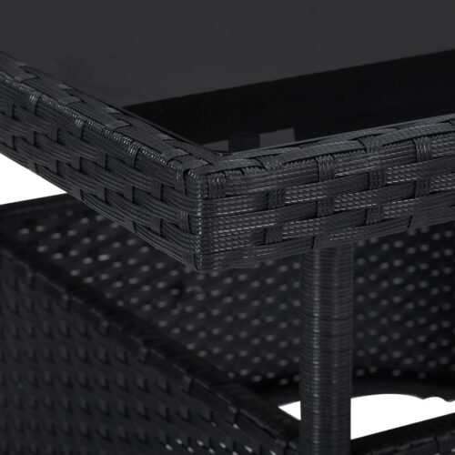 3-Piece Garden Dining Set Black Poly Rattan Wicker Outdoor Patio Furniture Glass - Image 3