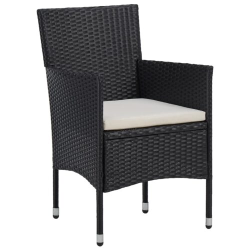 3-Piece Garden Dining Set Black Poly Rattan Wicker Outdoor Patio Furniture Glass - Image 5