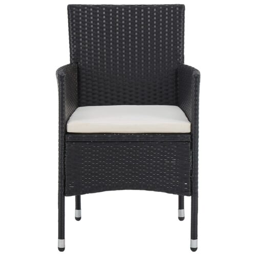 3-Piece Garden Dining Set Black Poly Rattan Wicker Outdoor Patio Furniture Glass - Image 6