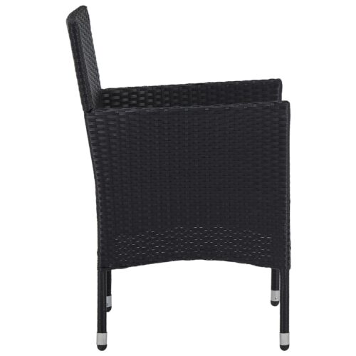 3-Piece Garden Dining Set Black Poly Rattan Wicker Outdoor Patio Furniture Glass - Image 7