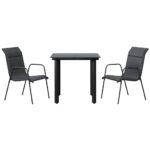 3-Piece Garden Dining Set Black Steel Textilene