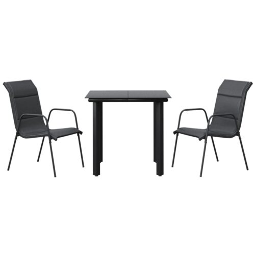 3-Piece Garden Dining Set Black Steel Textilene