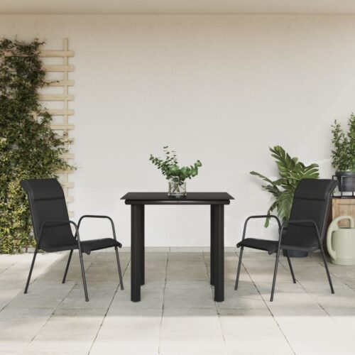 3-Piece Garden Dining Set Black Steel Textilene - Image 7