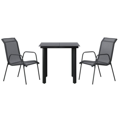 3-Piece Garden Dining Set Black Steel Textilene