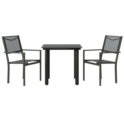 3-Piece Garden Dining Set Black Steel Textilene