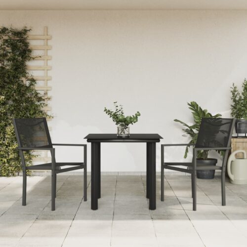 3-Piece Garden Dining Set Black Steel Textilene - Image 7