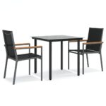 3-Piece Outdoor Dining Set Garden Patio Bistro Chairs Table Setting Steel Black