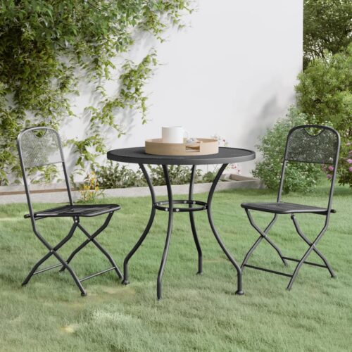 3-Piece Garden Dining Set Expanded Metal Mesh Anthracite - Image 11