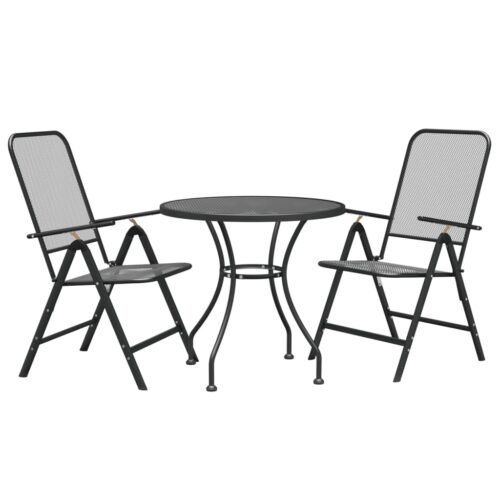 3-Piece Garden Dining Set Expanded Metal Mesh Anthracite - Image 2