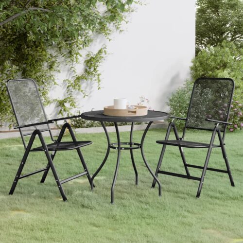 3-Piece Garden Dining Set Expanded Metal Mesh Anthracite - Image 11