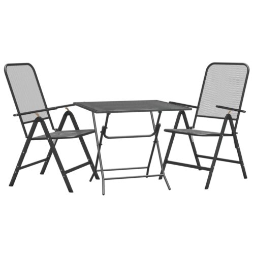 3-Piece Garden Dining Set Expanded Metal Mesh Anthracite - Image 2
