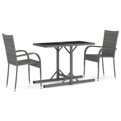 3-Piece Garden Dining Set Grey