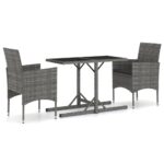 3-Piece Outdoor Dining Set Garden Patio Bistro Seat Chairs Table Rattan Grey