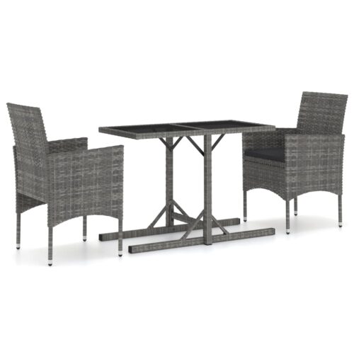 3-Piece Outdoor Dining Set Garden Patio Bistro Seat Chairs Table Rattan Grey