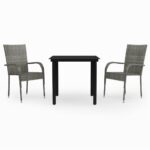 3-Piece Garden Dining Set Grey Black