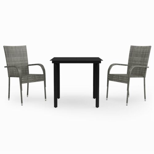 3-Piece Garden Dining Set Grey Black