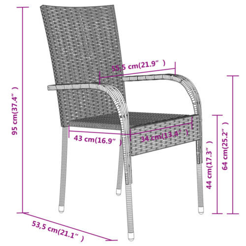 3-Piece Garden Dining Set Grey Black - Image 7
