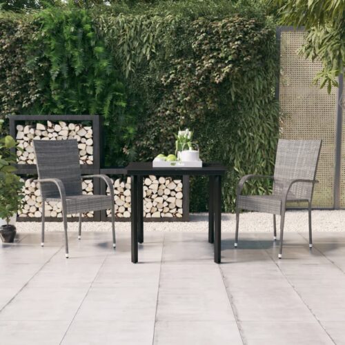 3-Piece Garden Dining Set Grey Black - Image 8