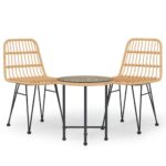 3-Piece Garden Dining Set Poly Rattan Wicker Outdoor Patio Furniture