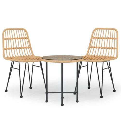 3-Piece Garden Dining Set Poly Rattan Wicker Outdoor Patio Furniture