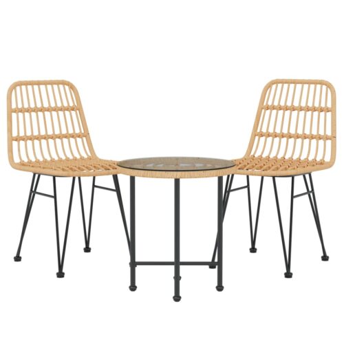 3-Piece Garden Dining Set Poly Rattan Wicker Outdoor Patio Furniture - Image 2