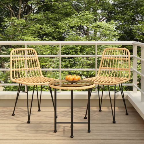 3-Piece Garden Dining Set Poly Rattan Wicker Outdoor Patio Furniture - Image 11