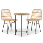 3-Piece Garden Dining Set Poly Rattan Wicker Outdoor Patio Furniture