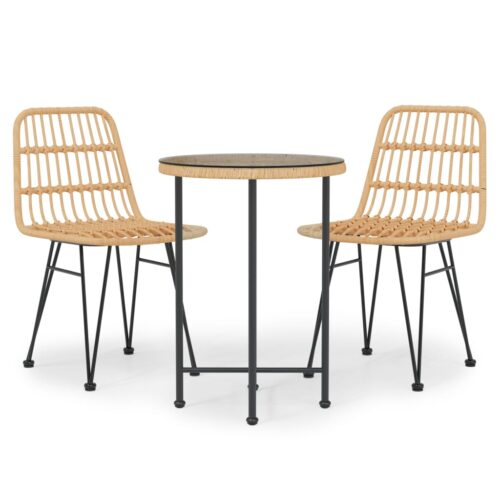 3-Piece Garden Dining Set Poly Rattan Wicker Outdoor Patio Furniture