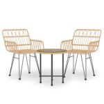 3-Piece Outdoor Dining Set Garden Patio Bistro Chairs Table Rattan Furniture