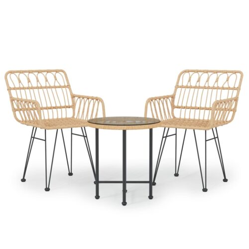 3-Piece Outdoor Dining Set Garden Patio Bistro Chairs Table Rattan Furniture