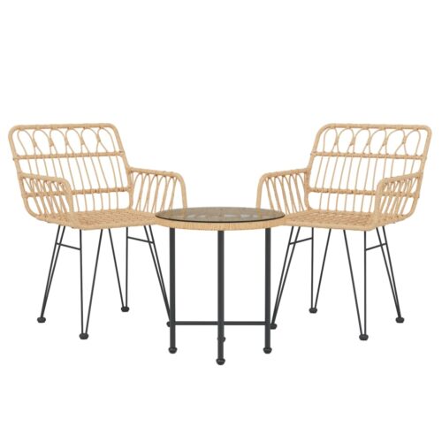 3-Piece Outdoor Dining Set Garden Patio Bistro Chairs Table Rattan Furniture - Image 2