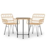 3-Piece Garden Dining Set Poly Rattan Wicker Outdoor Patio Furniture
