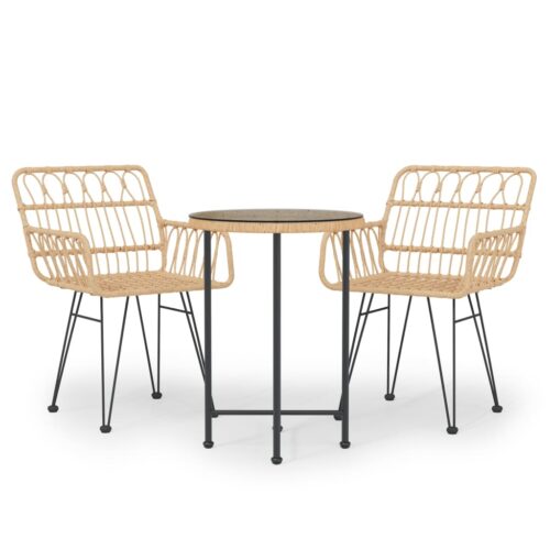 3-Piece Garden Dining Set Poly Rattan Wicker Outdoor Patio Furniture