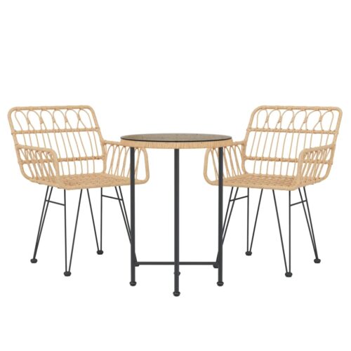 3-Piece Garden Dining Set Poly Rattan Wicker Outdoor Patio Furniture - Image 2