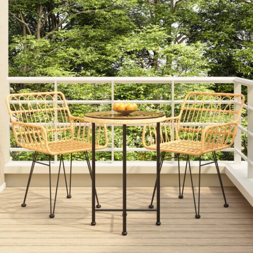 3-Piece Garden Dining Set Poly Rattan Wicker Outdoor Patio Furniture - Image 11