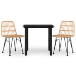 3-Piece Garden Dining Set Poly Rattan Wicker Outdoor Patio Furniture