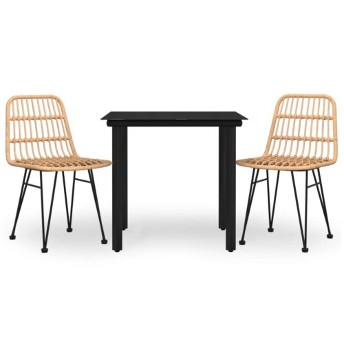 3-Piece Garden Dining Set Poly Rattan Wicker Outdoor Patio Furniture
