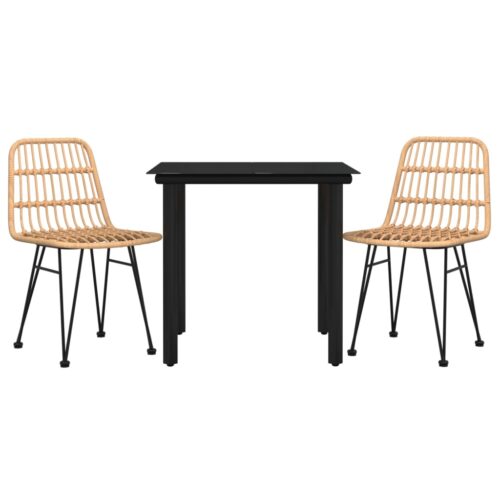 3-Piece Garden Dining Set Poly Rattan Wicker Outdoor Patio Furniture - Image 2