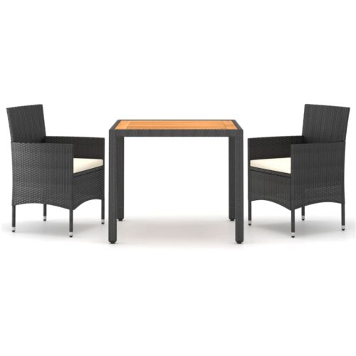 3-Piece Outdoor Dining Set Garden Patio Bistro Chairs Table Rattan Acacia Wood