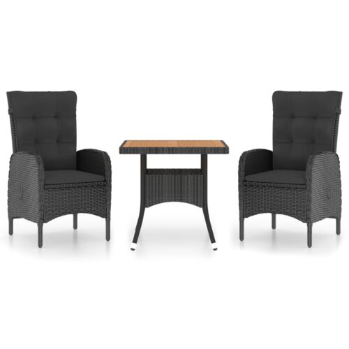3-Piece Garden Dining Set Poly Rattan Wicker Outdoor Patio Furniture Acacia Wood Black